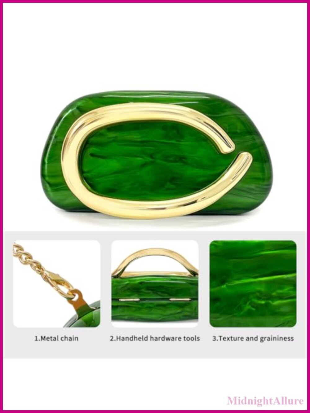 Acrylic Clutch Purse Metal Handle Evening Bag Box Crossbody Handbag Wedding - Picture 3 of 6